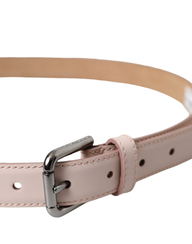 Light Pink Leather Silver Metal Buckle Belt Dolce & Gabbana