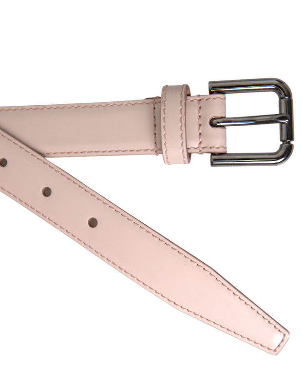 Light Pink Leather Silver Metal Buckle Belt Dolce & Gabbana