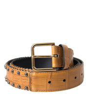 Beige Alligator Leather Studded Metal Buckle Belt Dolce & Gabbana