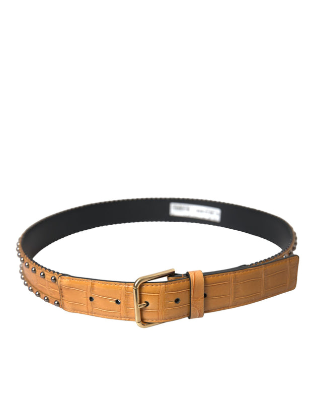 Beige Alligator Leather Studded Metal Buckle Belt Dolce & Gabbana