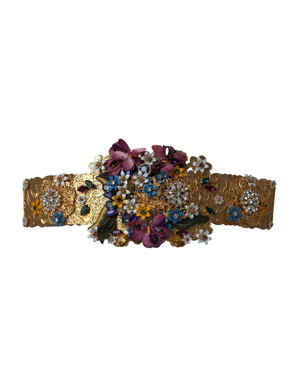 Multicolor Embellished Floral Crystal Wide Waist Belt Dolce & Gabbana