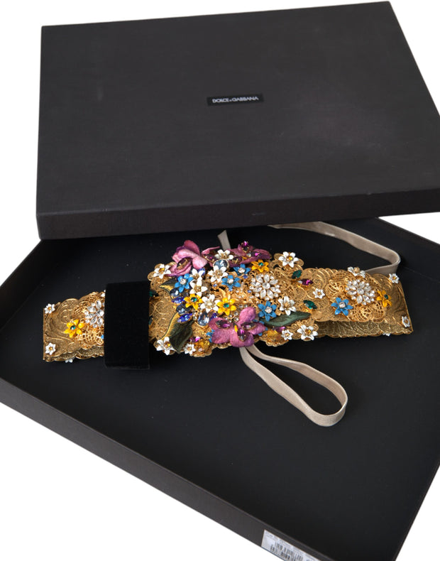 Multicolor Embellished Floral Crystal Wide Waist Belt Dolce & Gabbana