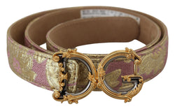 Pink Jaquard DG Logo Gold Metal Buckle Belt Dolce & Gabbana