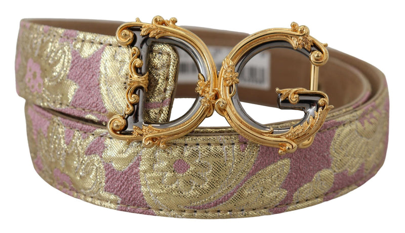 Pink Jaquard DG Logo Gold Metal Buckle Belt Dolce & Gabbana