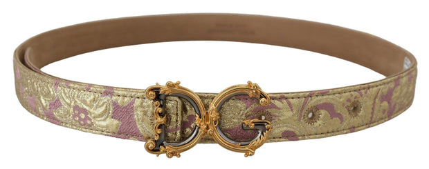 Pink Jaquard DG Logo Gold Metal Buckle Belt Dolce & Gabbana