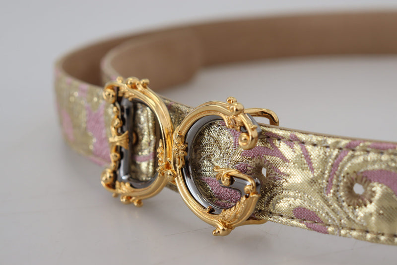 Pink Jaquard DG Logo Gold Metal Buckle Belt Dolce & Gabbana