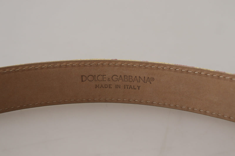 Pink Jaquard DG Logo Gold Metal Buckle Belt Dolce & Gabbana