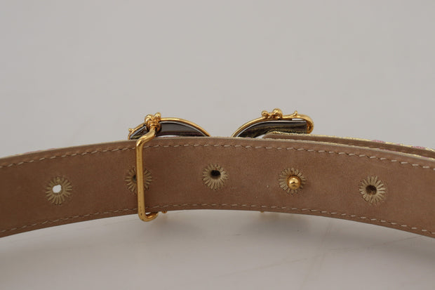 Pink Jaquard DG Logo Gold Metal Buckle Belt Dolce & Gabbana