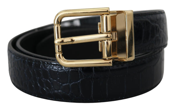 Black Exotic Leather Gold Metal Buckle Belt Dolce & Gabbana