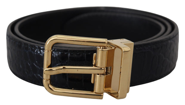 Black Exotic Leather Gold Metal Buckle Belt Dolce & Gabbana