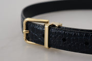 Black Exotic Leather Gold Metal Buckle Belt Dolce & Gabbana