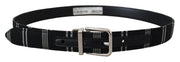 Black White Cotton Metal Silver Buckle Belt Dolce & Gabbana