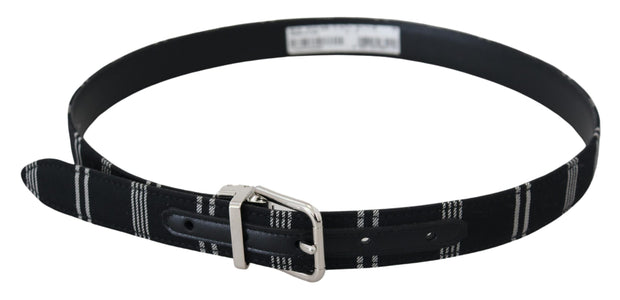 Black White Cotton Metal Silver Buckle Belt Dolce & Gabbana