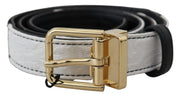 White Black Patchwork Gold Metal Buckle Belt Dolce & Gabbana