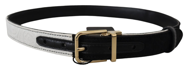 White Black Patchwork Gold Metal Buckle Belt Dolce & Gabbana