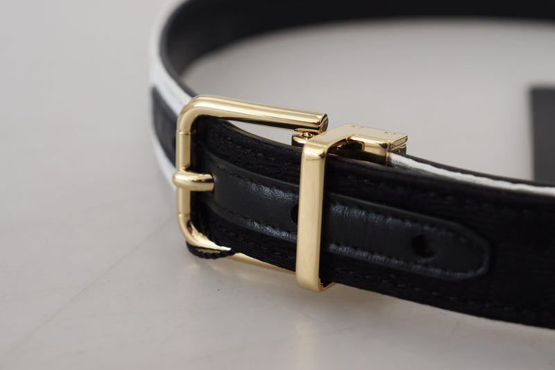 White Black Patchwork Gold Metal Buckle Belt Dolce & Gabbana