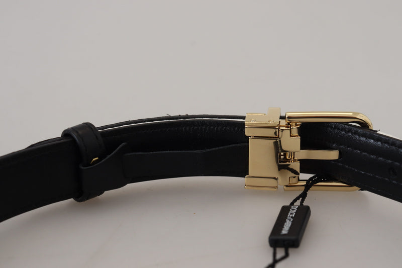 White Black Patchwork Gold Metal Buckle Belt Dolce & Gabbana