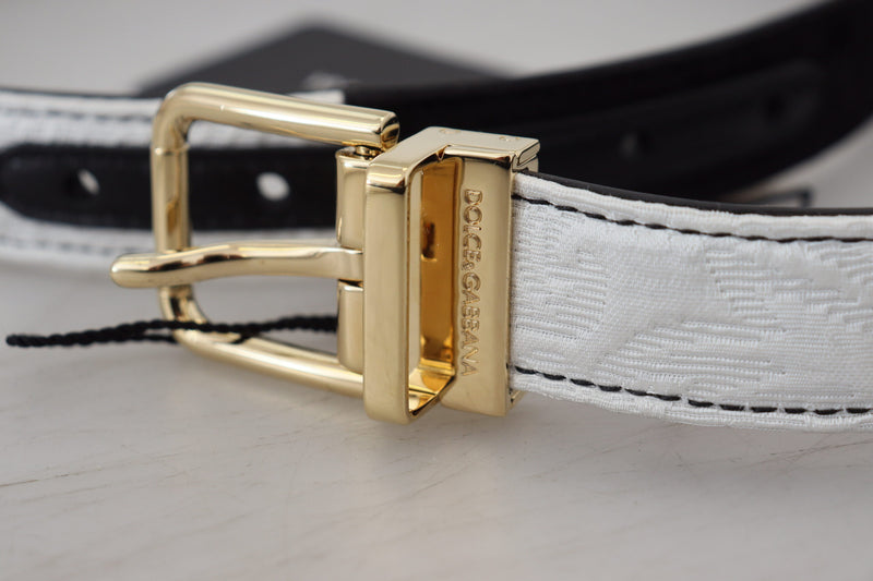 White Black Patchwork Gold Metal Buckle Belt Dolce & Gabbana