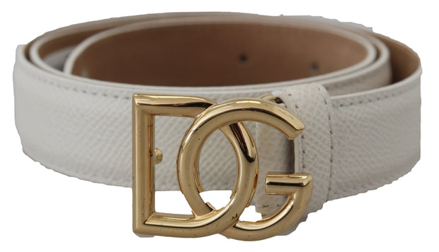 White Leather Gold DG Logo Buckle Belt Women Dolce & Gabbana