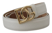 White Leather Gold DG Logo Buckle Belt Women Dolce & Gabbana