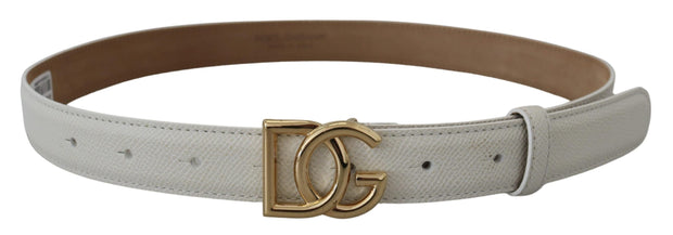 White Leather Gold DG Logo Buckle Belt Women Dolce & Gabbana