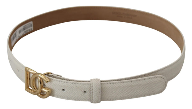 White Leather Gold DG Logo Buckle Belt Women Dolce & Gabbana