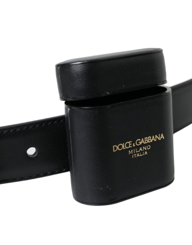 Black Leather Airpods Case Silver Buckle Belt Dolce & Gabbana