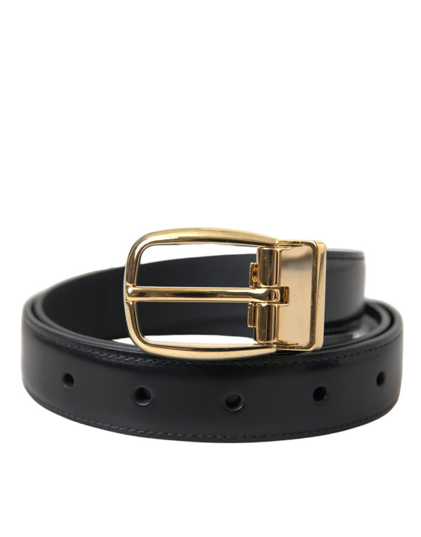 Black Calf Leather Gold Metal Buckle Belt Dolce & Gabbana