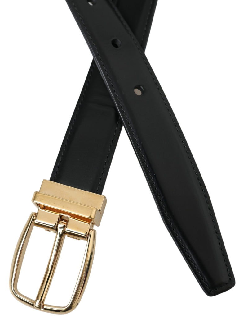 Black Calf Leather Gold Metal Buckle Belt Dolce & Gabbana