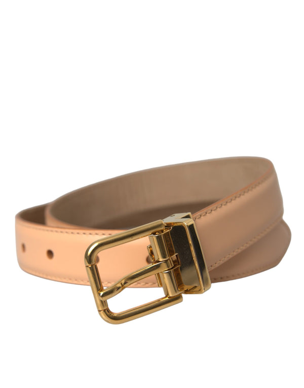 Beige Calfskin Leather Gold Metal Buckle Belt Dolce & Gabbana