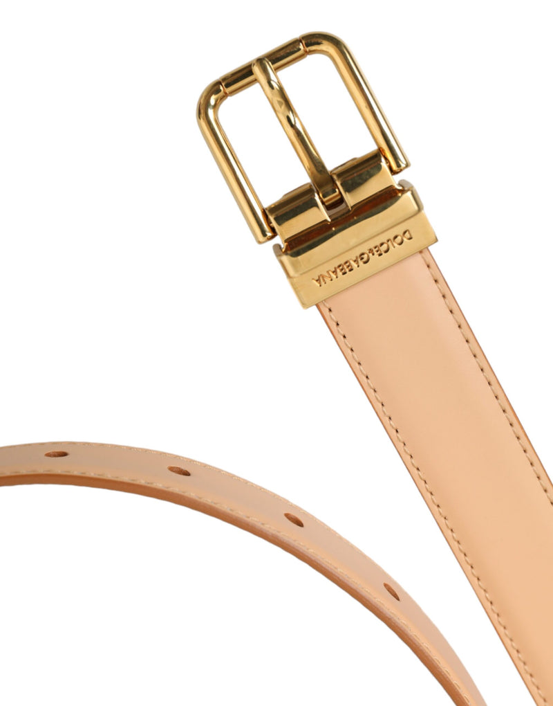 Beige Calfskin Leather Gold Metal Buckle Belt Dolce & Gabbana