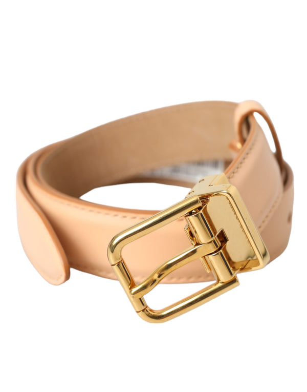 Beige Calfskin Leather Gold Metal Buckle Belt Dolce & Gabbana