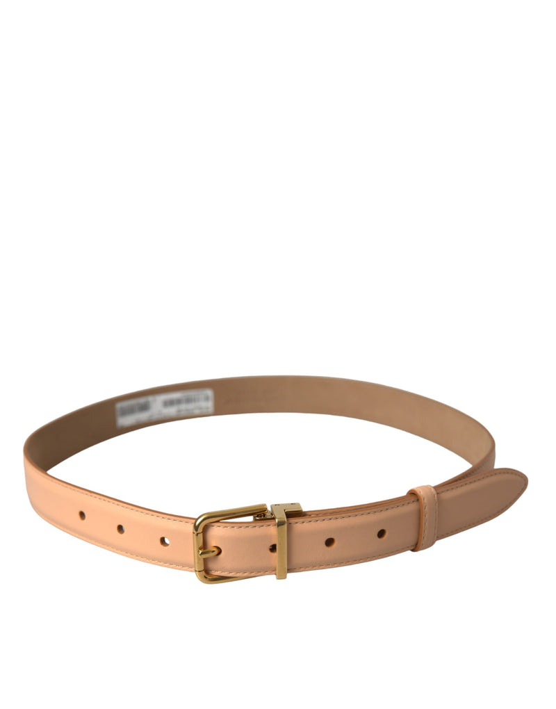 Beige Calfskin Leather Gold Metal Buckle Belt Dolce & Gabbana