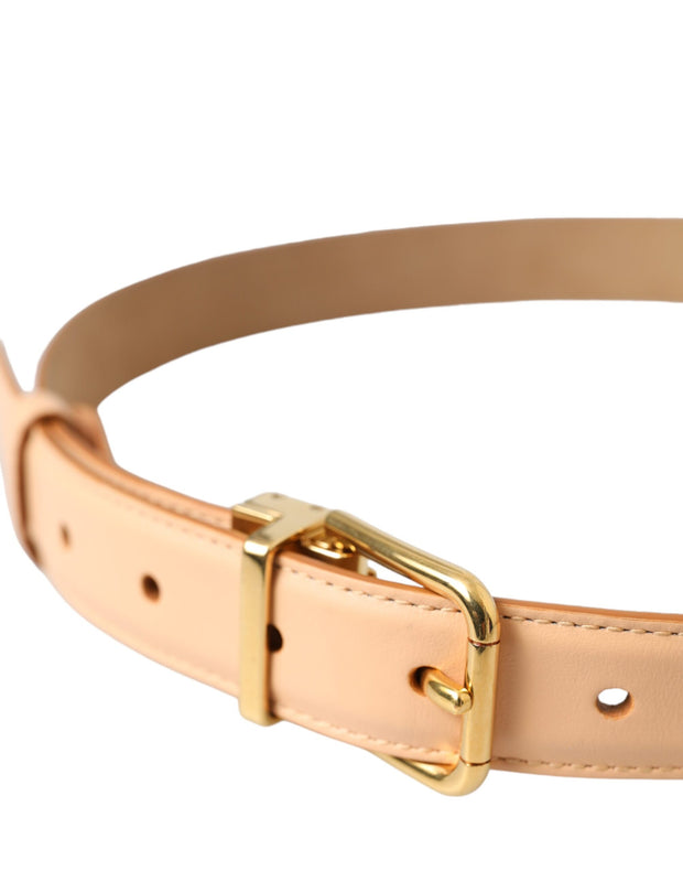 Beige Calfskin Leather Gold Metal Buckle Belt Dolce & Gabbana