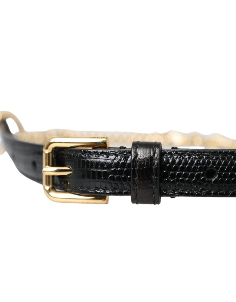 Black Leather Gold Chain Crystal Waist Women Belt Dolce & Gabbana