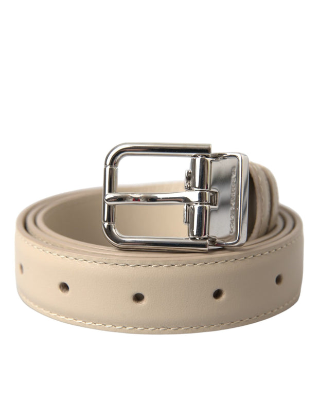 Beige Calfskin Leather Silver Metal Buckle Belt Dolce & Gabbana