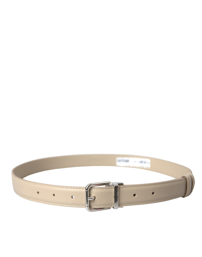 Beige Calfskin Leather Silver Metal Buckle Belt Dolce & Gabbana