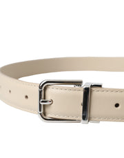 Beige Calfskin Leather Silver Metal Buckle Belt Dolce & Gabbana