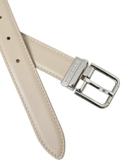 Beige Calfskin Leather Silver Metal Buckle Belt Dolce & Gabbana