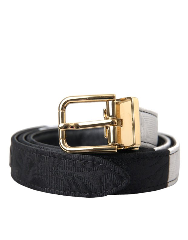 Black White Patchwork Gold Metal Buckle Belt Dolce & Gabbana