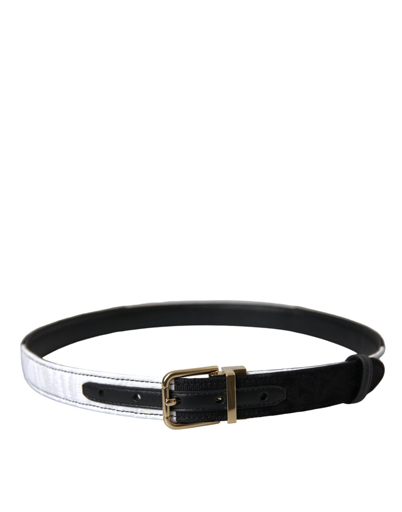 Black White Patchwork Gold Metal Buckle Belt Dolce & Gabbana