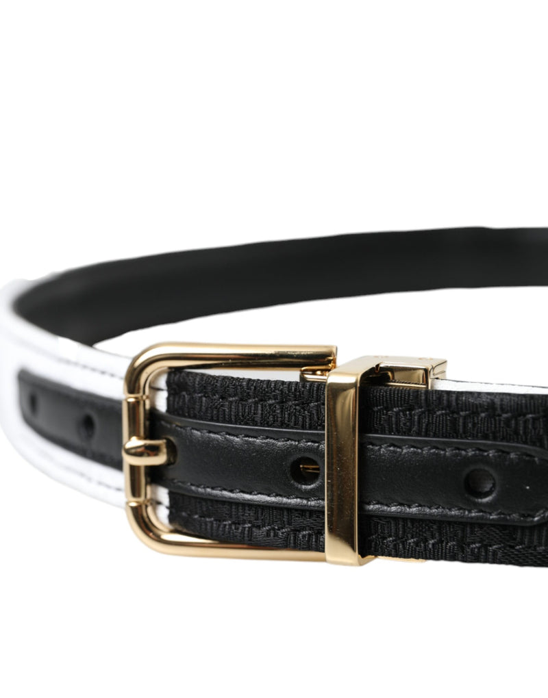 Black White Patchwork Gold Metal Buckle Belt Dolce & Gabbana