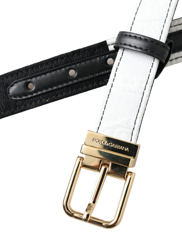 Black White Patchwork Gold Metal Buckle Belt Dolce & Gabbana