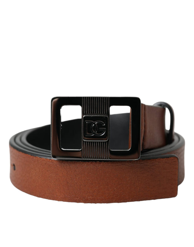 Dark Brown Leather Square Metal Buckle Belt Dolce & Gabbana