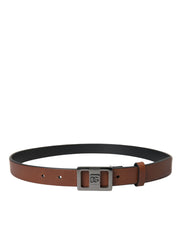 Dark Brown Leather Square Metal Buckle Belt Dolce & Gabbana