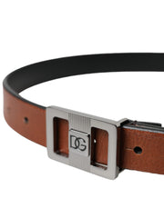 Dark Brown Leather Square Metal Buckle Belt Dolce & Gabbana