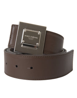 Brown Calf Leather Square Metal Buckle Belt Dolce & Gabbana