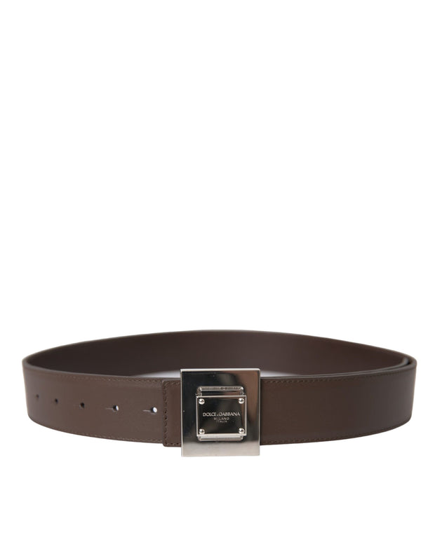 Brown Calf Leather Square Metal Buckle Belt Dolce & Gabbana