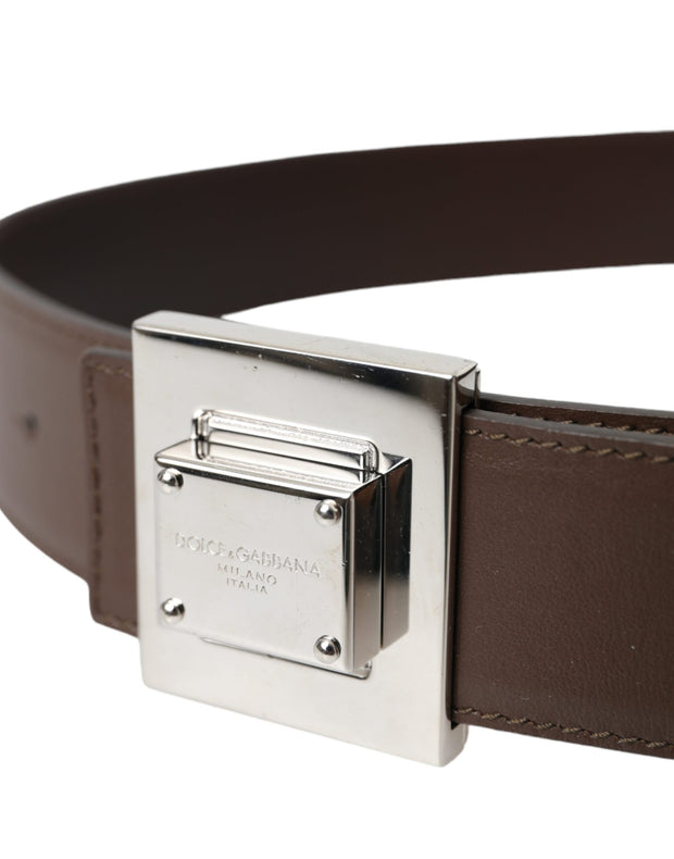 Brown Calf Leather Square Metal Buckle Belt Dolce & Gabbana