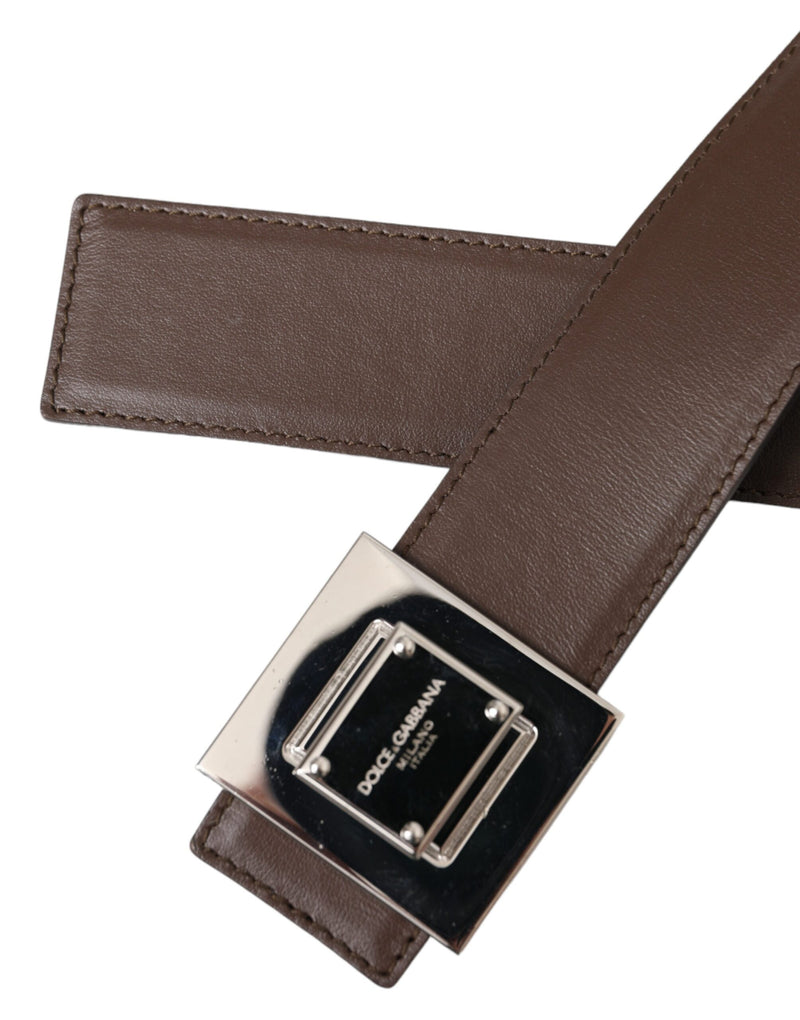 Brown Calf Leather Square Metal Buckle Belt Dolce & Gabbana